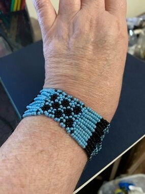 Handmade Beaded Bracelet in Turquoise and Black